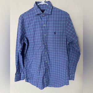 Ralph Lauren Men's Blue and Purple Plaid Shirt